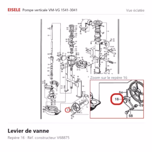 Vue éclatée Eisele Biogaz – Levier de vanne Eisele Biogaz – V68875 (repère 16)