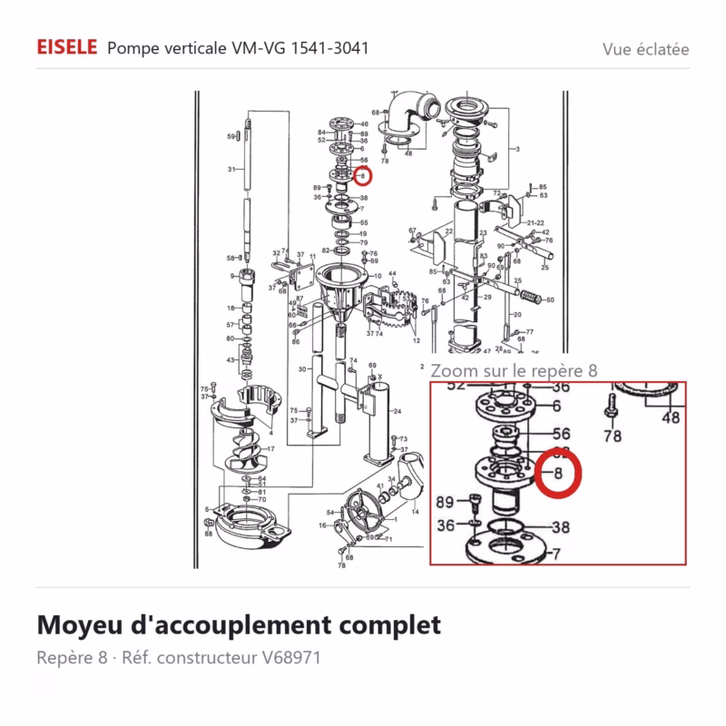 Moyeu d'accouplement complet Eisele Biogaz – V68971 Vue éclatée Eisele Biogaz – Moyeu d'accouplement complet Eisele Biogaz – V68971 (repère 8)