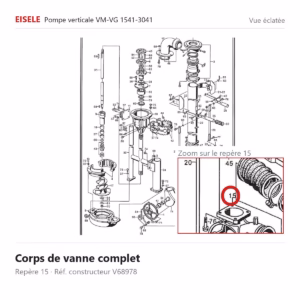 Vue éclatée Eisele Biogaz – Corps de vanne complet Eisele Biogaz – V68978 (repère 15)