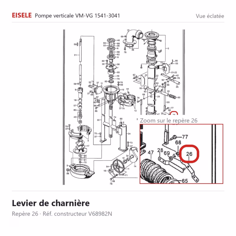 Vue éclatée Eisele Biogaz – Levier de charnière Eisele Biogaz – V68982N (repère 26)