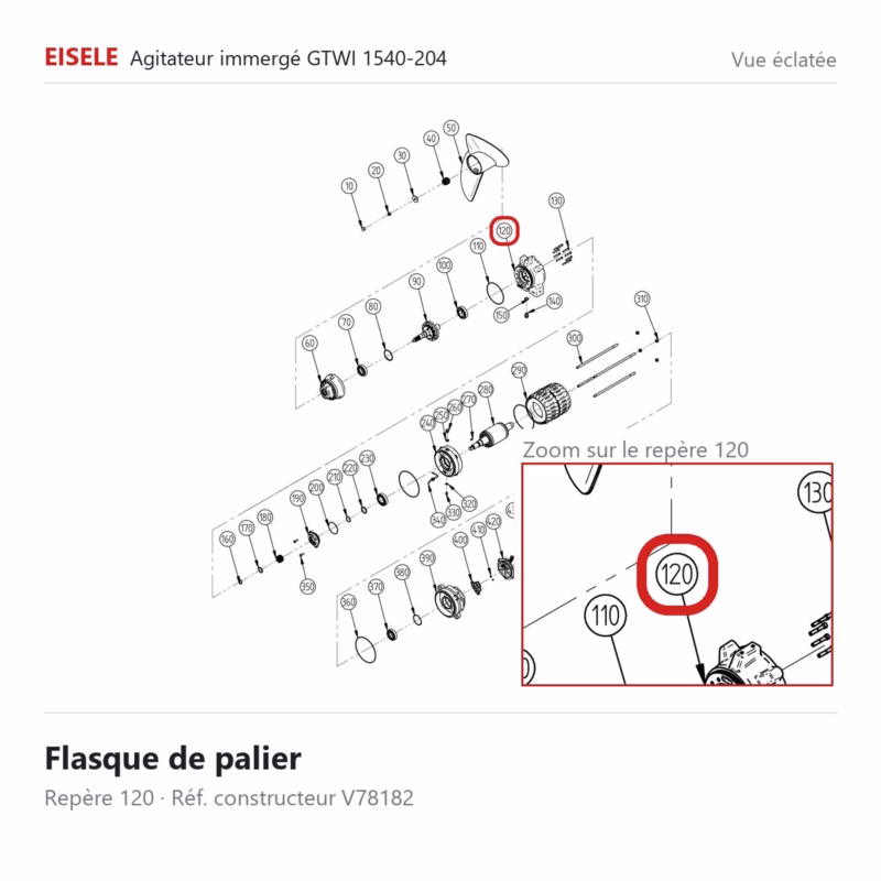 Vue éclatée Eisele Biogaz – Flasque de palier Eisele Biogaz – V78182 (repère 120)