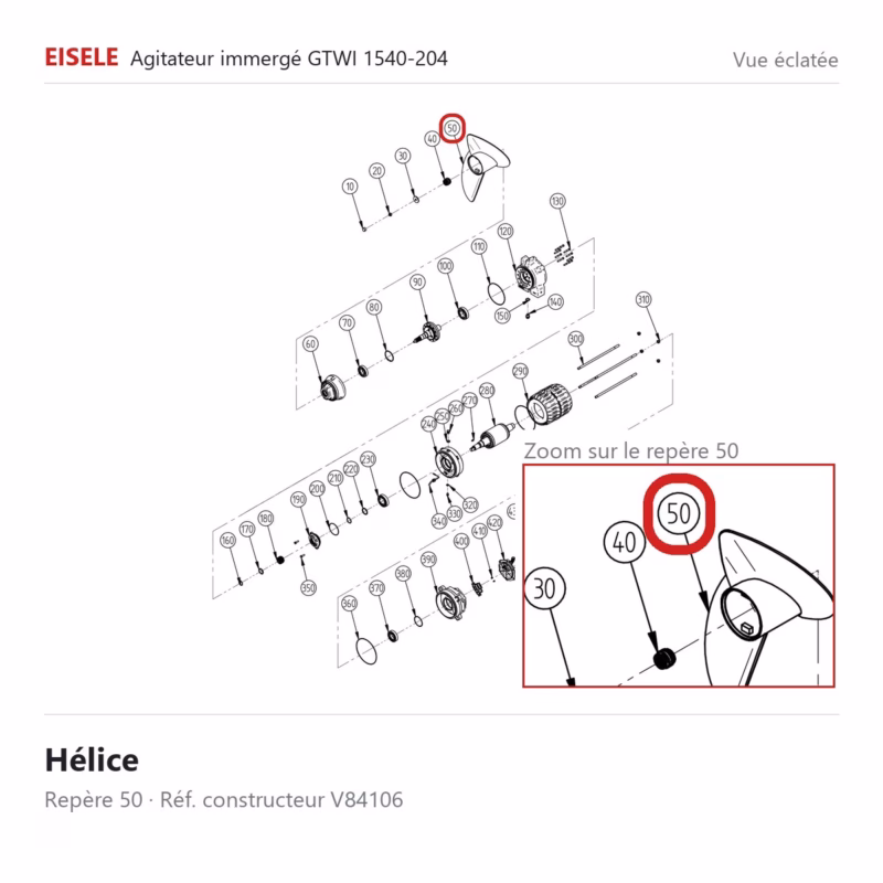 Vue éclatée Eisele Biogaz – Hélice Eisele Biogaz – V84106 (repère 50)