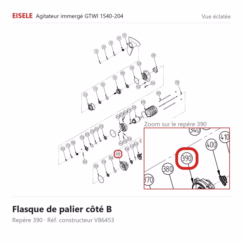 Vue éclatée Eisele Biogaz – Flasque de palier côté B Eisele Biogaz – V86453 (repère 390)
