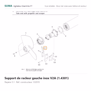 Support de racleur gauche inox V2A (1.4301) SUMA Giantmix FT – 132019