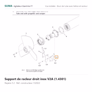 Support de racleur droit inox V2A (1.4301) SUMA Giantmix FT – 132022