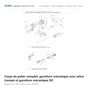 Corps de palier complet, garniture mécanique avec arbre trempé et garniture mécanique SiC SUMA Giantmix FR SP – 40302E