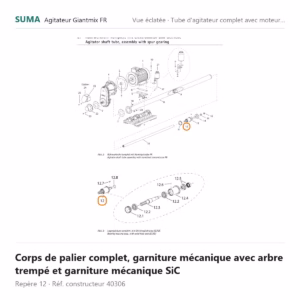 Corps de palier complet, garniture mécanique avec arbre trempé et garniture mécanique SiC SUMA Giantmix FR – 40306